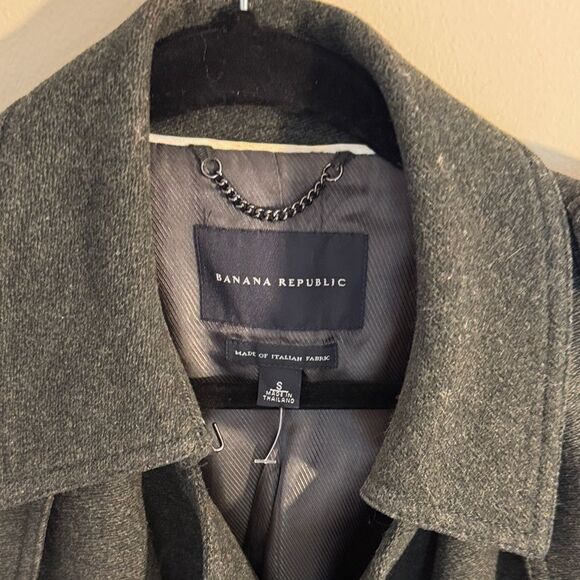 Banana Republic Women Coat Charcoal Grey Green Small Wool Belted Italian Fabric - Picture 3 of 8